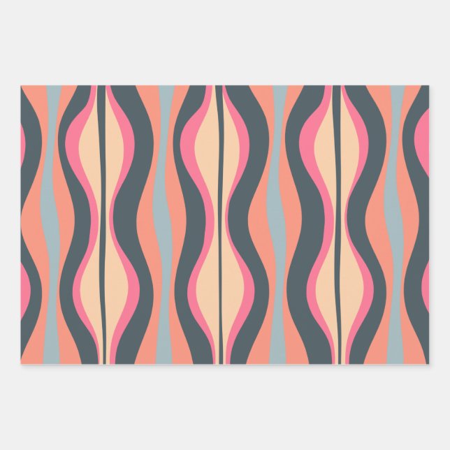 Retro Mod Patterns Pink Apricot Blue Geschenkpapier Set (Vorderseite)