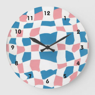 Retro Mod Pink Blue Checkerboard Abstract Große Wanduhr