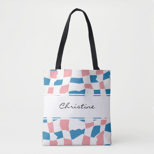 Retro Mod Pink Blue Checkerboard Abstrakt (Vorderseite)