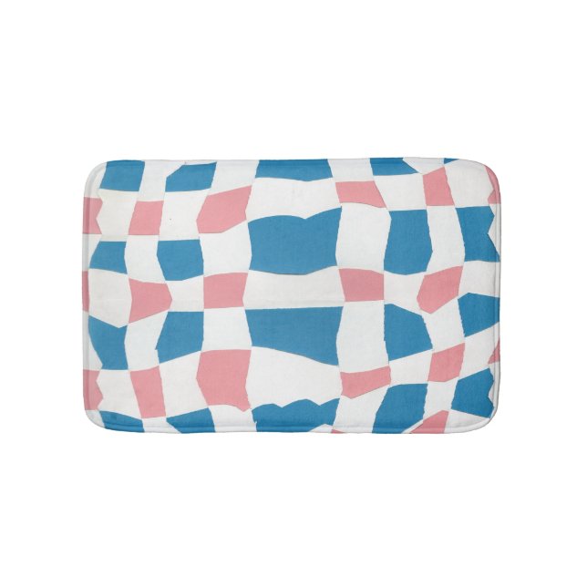 Retro Mod Pink Blue Checkerboard Abstrakt Badematte (Vorderseite)