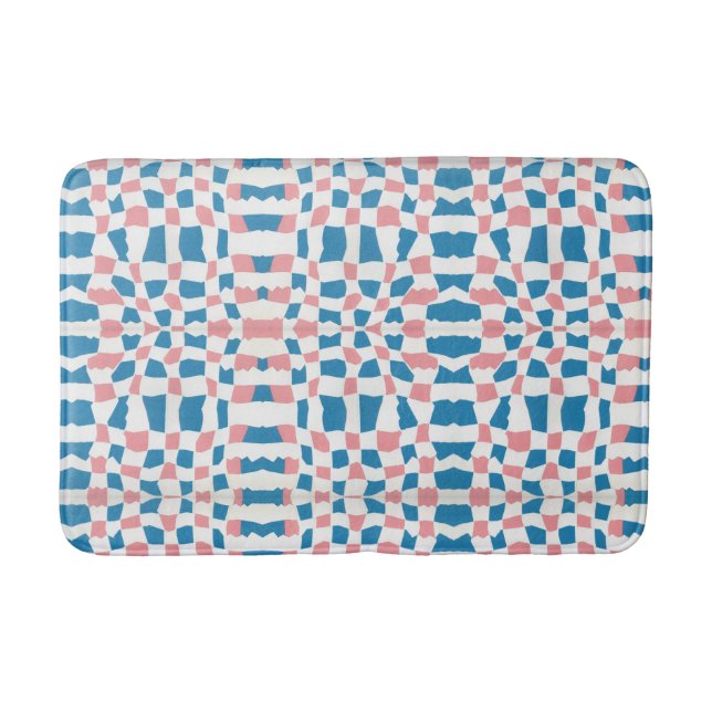 Retro Mod Pink Blue Checkerboard Abstrakt Badematte (Vorderseite)