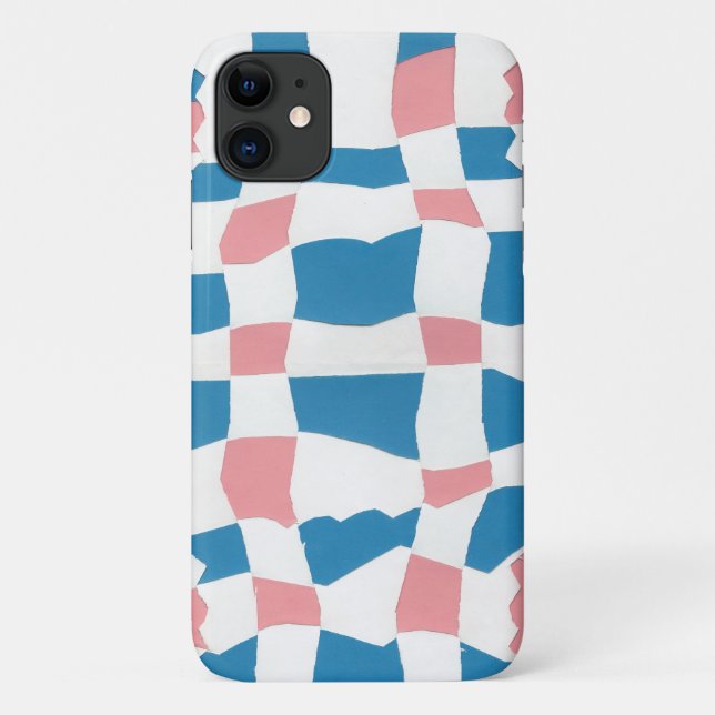 Retro Mod Pink Blue Checkerboard Abstrakt Case-Mate iPhone Hülle (Rückseite)