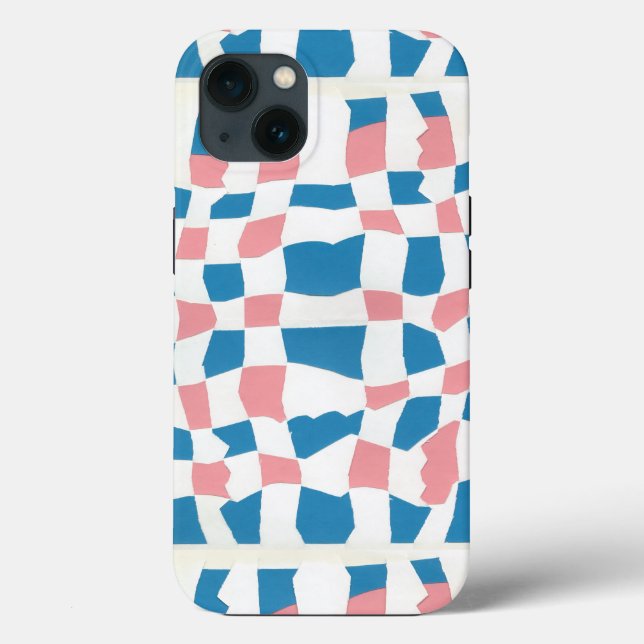 Retro Mod Pink Blue Checkerboard Abstrakt Case-Mate iPhone Hülle (Rückseite)