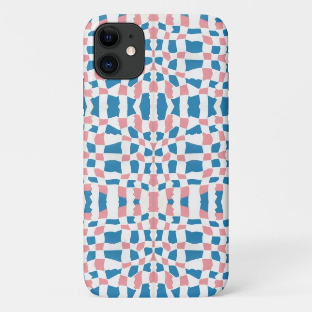 Retro Mod Pink Blue Checkerboard Abstrakt Case-Mate iPhone Hülle (Rückseite)
