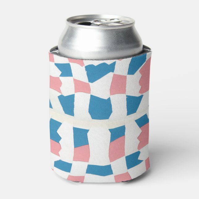 Retro Mod Pink Blue Checkerboard Abstrakt Dosenkühler (Kanne Vorderseite)