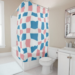 Retro Mod Pink Blue Checkerboard Abstrakt Duschvorhang
