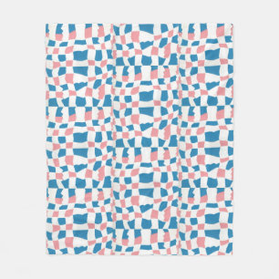 Retro Mod Pink Blue Checkerboard Abstrakt Fleecedecke