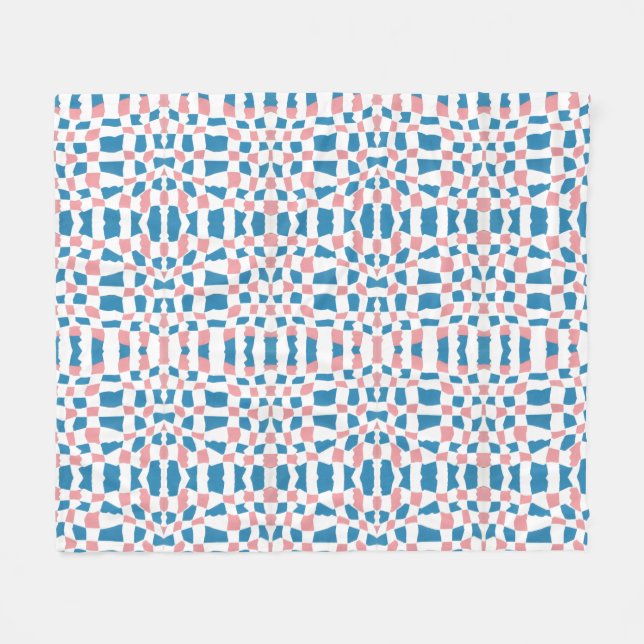 Retro Mod Pink Blue Checkerboard Abstrakt Fleecedecke (Vorderseite (Horizontal))