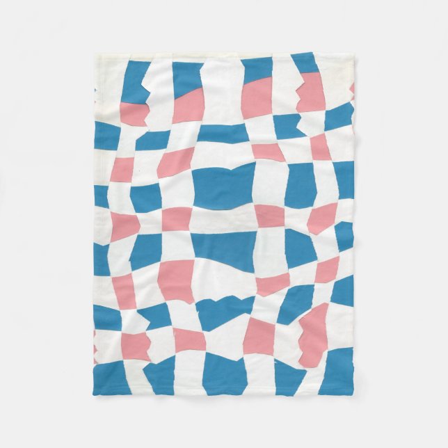Retro Mod Pink Blue Checkerboard Abstrakt Fleecedecke (Vorderseite)