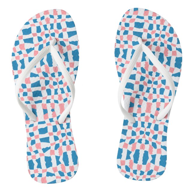 Retro Mod Pink Blue Checkerboard Abstrakt Flip Flops (Fußbett)