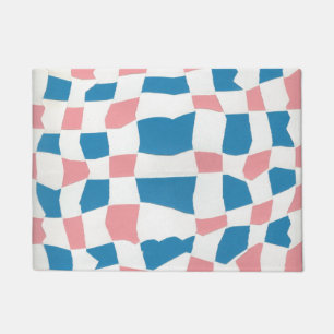 Retro Mod Pink Blue Checkerboard Abstrakt Fußmatte