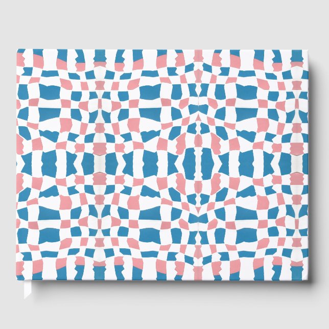 Retro Mod Pink Blue Checkerboard Abstrakt Gästebuch (Vorderseite)