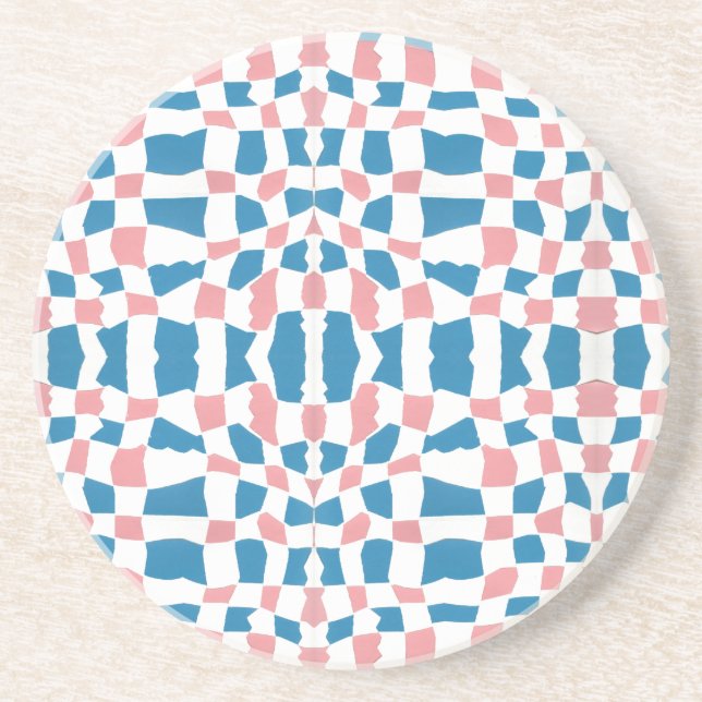 Retro Mod Pink Blue Checkerboard Abstrakt Getränkeuntersetzer (Vorne)