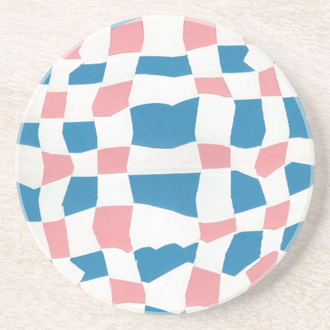 Retro Mod Pink Blue Checkerboard Abstrakt Getränkeuntersetzer (Vorne)