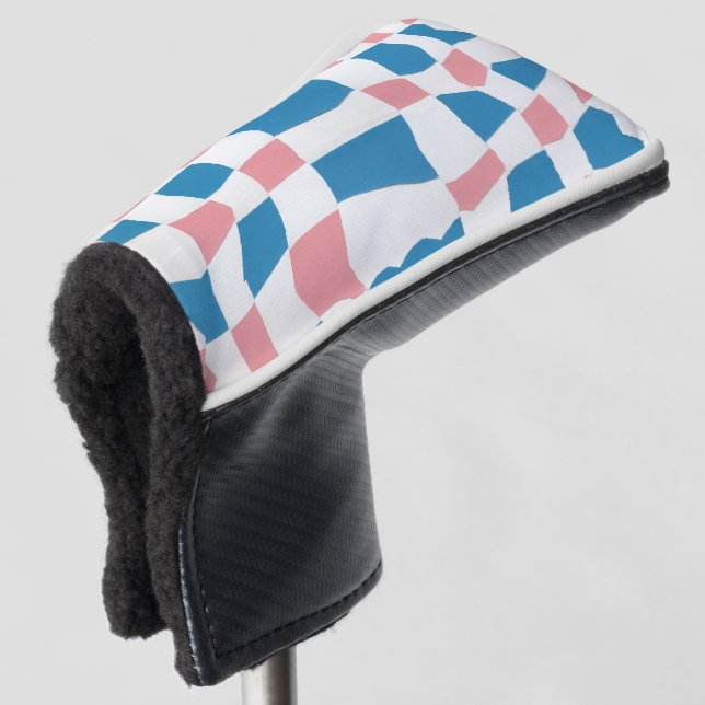 Retro Mod Pink Blue Checkerboard Abstrakt Golf Headcover (3/4 Vorderseite)