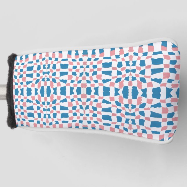 Retro Mod Pink Blue Checkerboard Abstrakt Golf Headcover (Vorderseite)