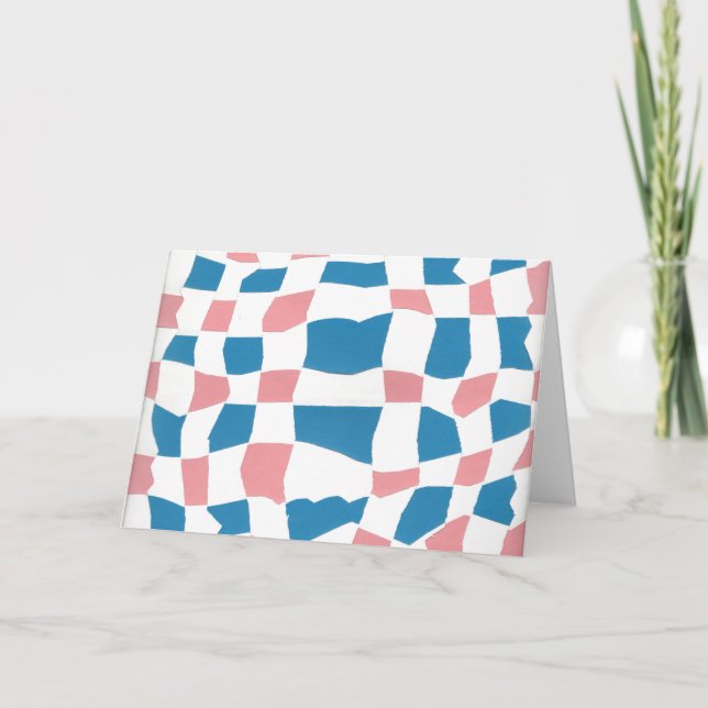 Retro Mod Pink Blue Checkerboard Abstrakt Karte (Vorderseite)