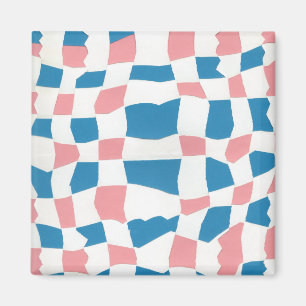 Retro Mod Pink Blue Checkerboard Abstrakt Magnet