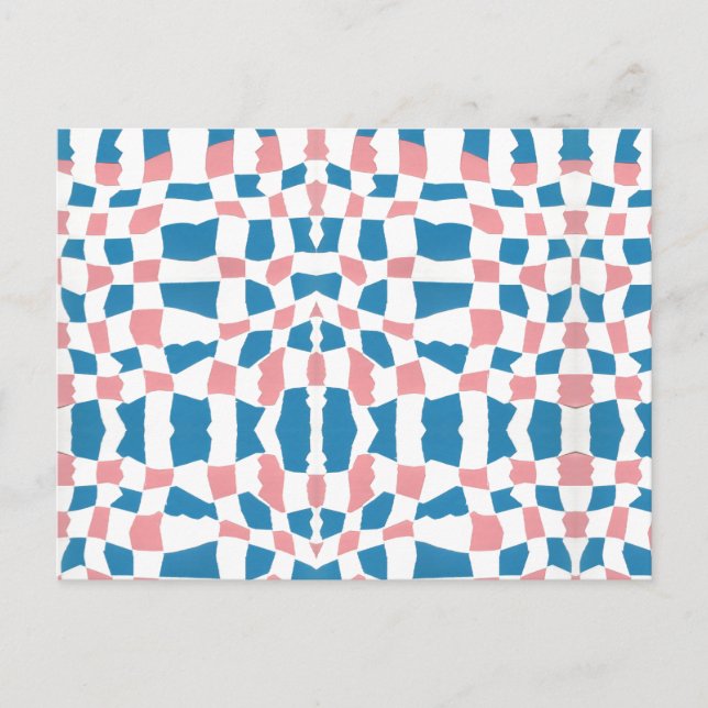 Retro Mod Pink Blue Checkerboard Abstrakt Postkarte (Vorderseite)