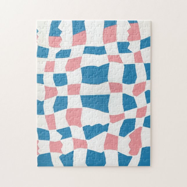 Retro Mod Pink Blue Checkerboard Abstrakt Puzzle (Vertikal)