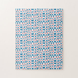 Retro Mod Pink Blue Checkerboard Abstrakt Puzzle