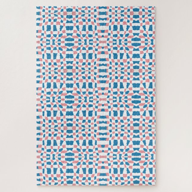 Retro Mod Pink Blue Checkerboard Abstrakt Puzzle (Vertikal)