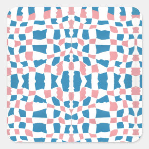 Retro Mod Pink Blue Checkerboard Abstrakt Quadratischer Aufkleber