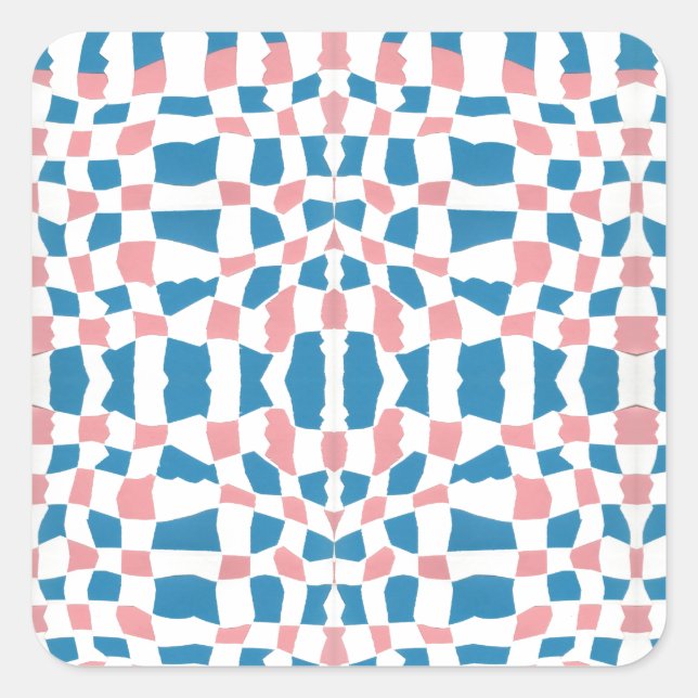 Retro Mod Pink Blue Checkerboard Abstrakt Quadratischer Aufkleber (Vorderseite)