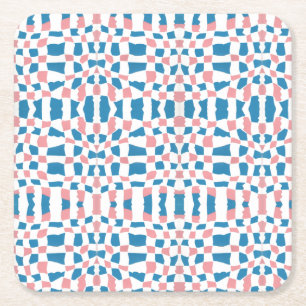 Retro Mod Pink Blue Checkerboard Abstrakt Rechteckiger Pappuntersetzer