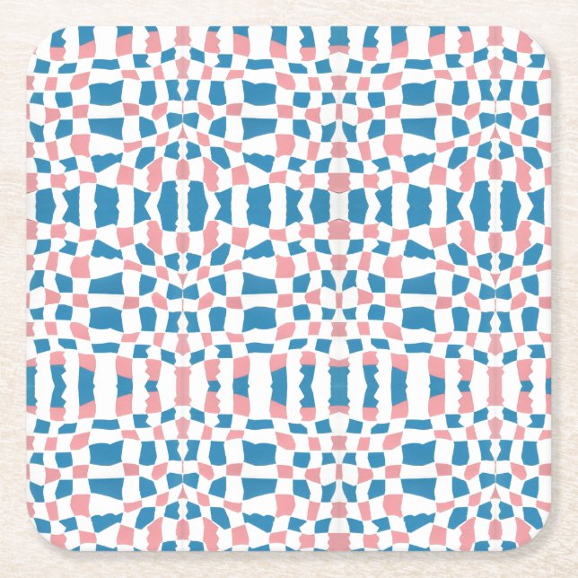 Retro Mod Pink Blue Checkerboard Abstrakt Rechteckiger Pappuntersetzer (Vorderseite)