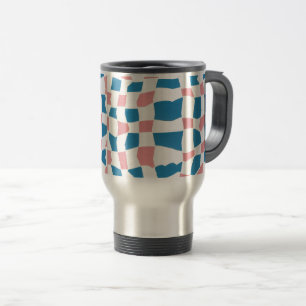 Retro Mod Pink Blue Checkerboard Abstrakt Reisebecher