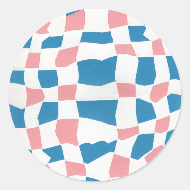 Retro Mod Pink Blue Checkerboard Abstrakt Runder Aufkleber (Vorderseite)