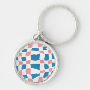 Retro Mod Pink Blue Checkerboard Abstrakt Schlüsselanhänger