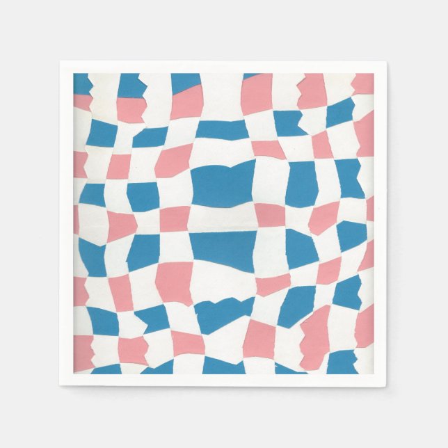 Retro Mod Pink Blue Checkerboard Abstrakt Serviette (Vorderseite)