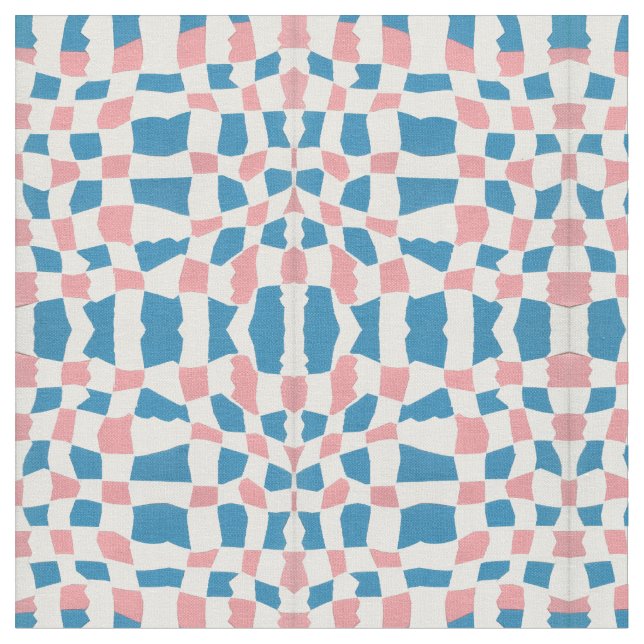 Retro Mod Pink Blue Checkerboard Abstrakt Stoff (Nahaufnahme)