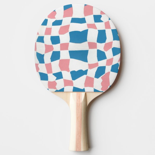 Retro Mod Pink Blue Checkerboard Abstrakt Tischtennis Schläger (Vorderseite)