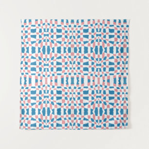 Retro Mod Pink Blue Checkerboard Abstrakt Wandteppich