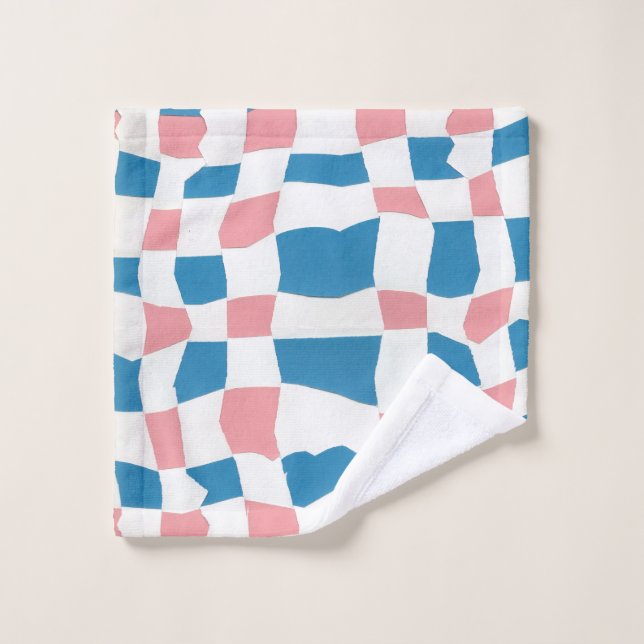Retro Mod Pink Blue Checkerboard Abstrakt Waschlappen (Waschlappen)