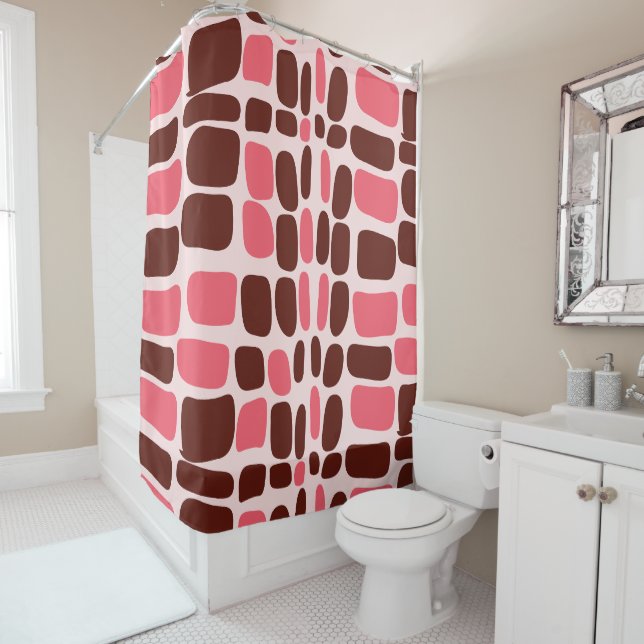 Retro Mod Pink & Chocolate Geometric Duschvorhang (Beispiel)