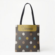 Retro-Mod-Polka-Dots Blau Braun Name Personalisier