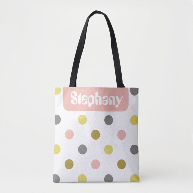 Retro Mod Polka Dots Pink Yellow Name Personalized (Vorderseite)