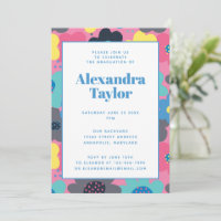 Retro Mod Pop Blume Graduierungspartei Einladung