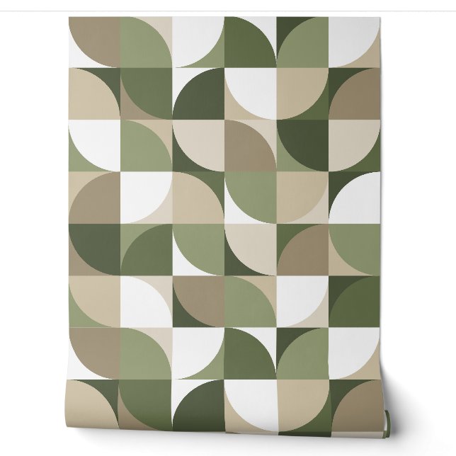 Retro-Mod-Quadrate Grün Beige Tapete (Abrollen)