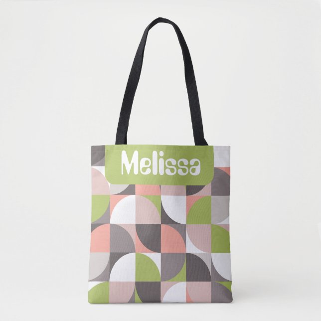 Retro-Mod-Quadrate Rosa Grün Name Personalisiert (Vorderseite)