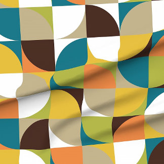 Retro-Mod-Quadrate, weißer Senf, aquamarin orange Stoff