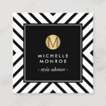 Retro Mod Schwarz/Weiß Muster Gold Circle Monogram