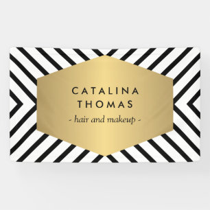 Retro Mod Schwarz-Weiß-Muster mit GoldEmblem Banner