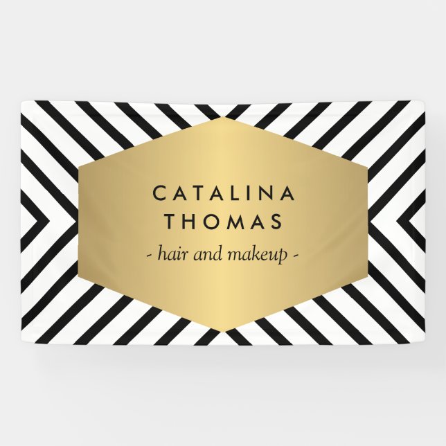 Retro Mod Schwarz-Weiß-Muster mit GoldEmblem Banner (Horizontal)