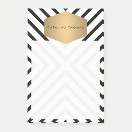 Retro Mod Schwarz-Weiß-Muster mit GoldEmblem Post-it Klebezettel