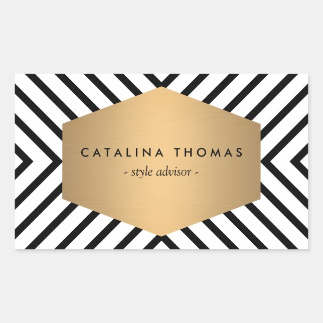 Retro Mod Schwarz-Weiß-Muster mit GoldEmblem Rechteckiger Aufkleber (Vorderseite)